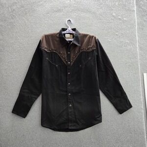 Scully Men Button Up Shirt L Black Embroidered Horse Western Pearl Snap
